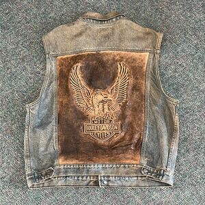Grail Vintage Biker Blues Harley Davidson denim and leather patch Vest